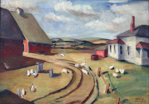 Kady B. Faulkner, “Nebraska Farm,” 1936, oil, gift of the Friends of the Center for Great Plains Studies, 13.1999. (Great Plains Art Museum)