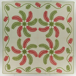 &ldquo;Princess Feather,&rdquo; made by Rebecca Gouffin Wilson (1829&ndash;1899) and Isabella Irene Wilson Rhodes (1850&ndash;1929), North English, Iowa, c. 1865, Cotton, 85 × 85 inches, Byron and Sara Rhodes Dillow Collection. (International Quilt Study Center & Museum)