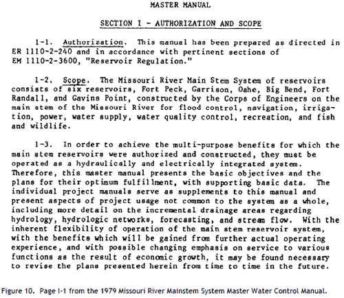 Figure 10. Page I-1 from the 1979 Missouri River Mainstem System Master Water Control Manual.